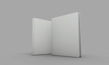 Hardback kitap kapağı mockup. Gri arka plan üzerine beyaz kitap. 3d 
