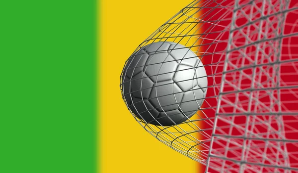 Fotboll poäng ett mål i ett nät mot Mali flagga. 3D Renderi — Stockfoto