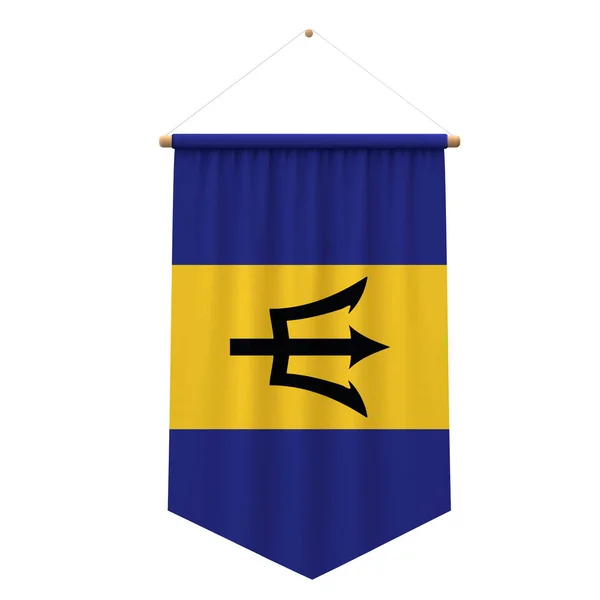Флаг Барбадоса висит на плакате. 3D рендеринг — стоковое фото