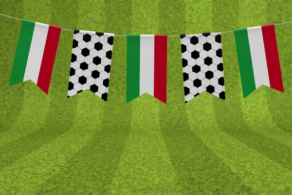 Macaristan bayrağı ve futbol topu doku futbol bayrağı kiraz kuşu. 3d R — Stok fotoğraf