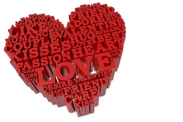 Hart vorm gemaakt van liefdes woorden. Valentines Day. 3D-rendering — Stockfoto