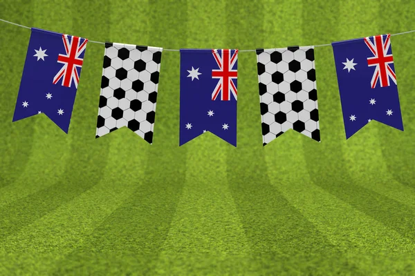 Australien flagga och fotboll boll konsistens fotboll flagga Bunting. 3d — Stockfoto