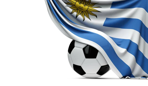 乌拉圭国旗披在足球的上空。3d 任 — 图库照片