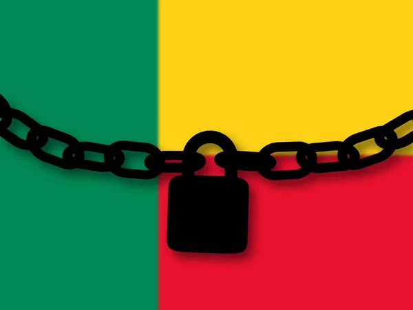 Benin säkerhet. Silhuett av en kedja och hänglås över nationella — Stockfoto
