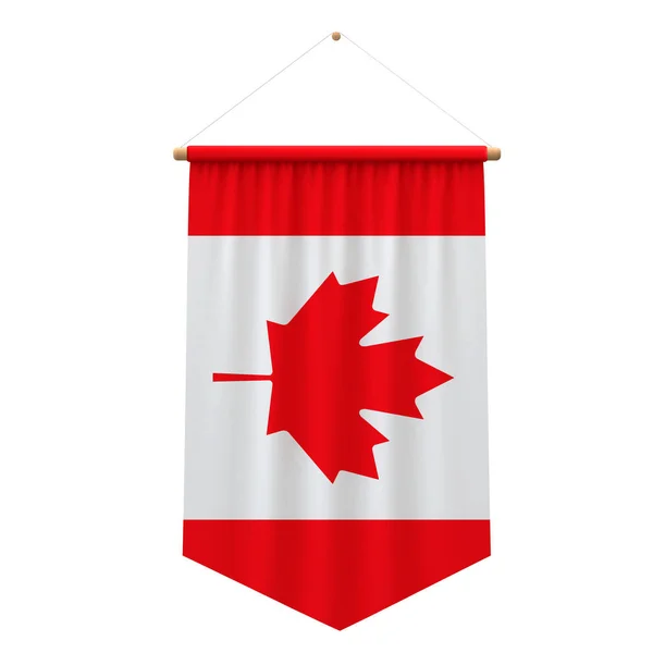 Флаг Канады висит на плакате. 3D рендеринг — стоковое фото