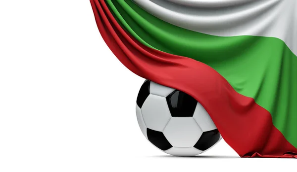 A bandeira nacional da Bulgária cobriu uma bola de futebol. 3D Re — Fotografia de Stock