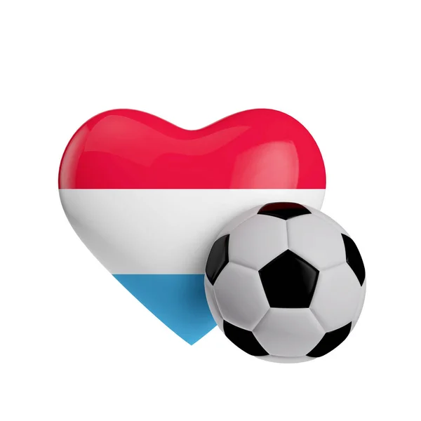 Bandera de Luxemburgo en forma de corazón con una pelota de fútbol. Me encanta el fútbol. 3. — Foto de Stock