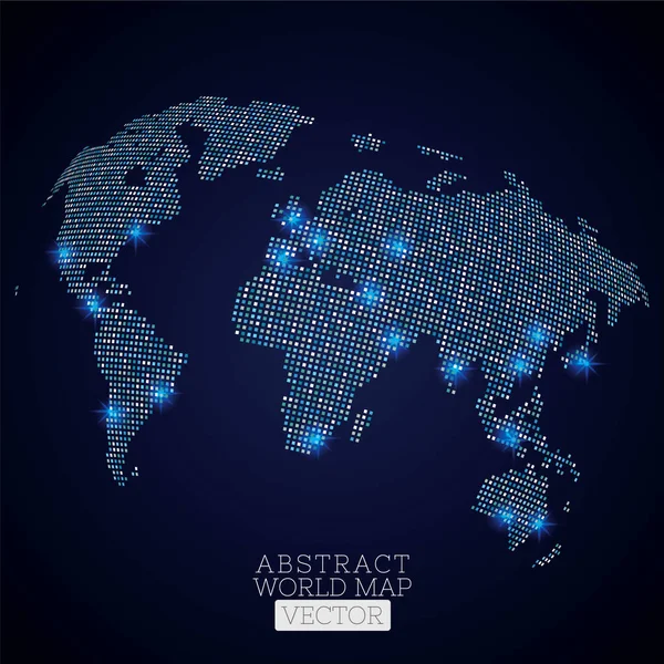 Stampa Pixel dot mappa del mondo con posizioni luminose. Tecnolo globale — Foto Stock