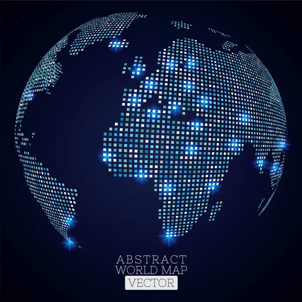 Print pixel dot wereld kaart met gloeiende locaties. Global techno — Stockfoto
