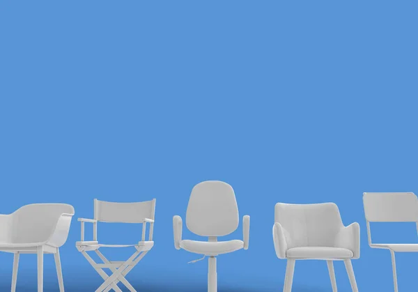 一排不同的椅子。工作机会。业务多元化。re — 图库照片