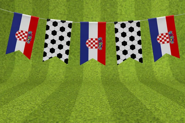 Bandera de Croacia y fútbol pelota textura fútbol bandera bunting. 3D R —  Fotos de Stock