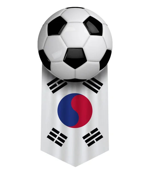 Zuid-Korea Soccer Ball vlag doek opknoping banner. 3D-rendering — Stockfoto