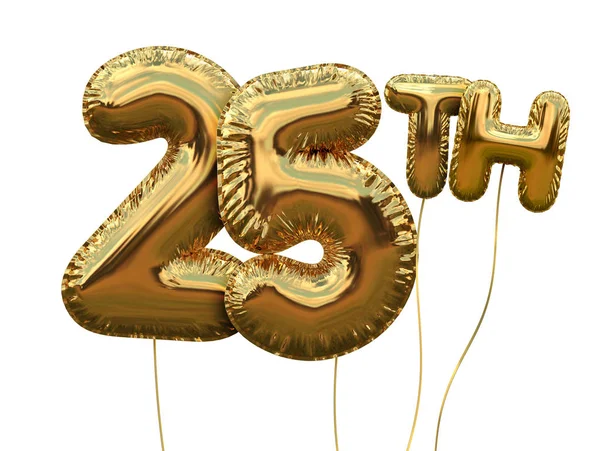 Gold number 25 foil birthday balloon isolated on white. Golden p — Stock Photo, Image