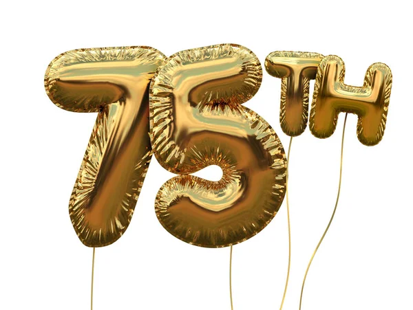 Gouden nummer 75 folie verjaardag ballon geïsoleerd op wit. Golden p — Stockfoto
