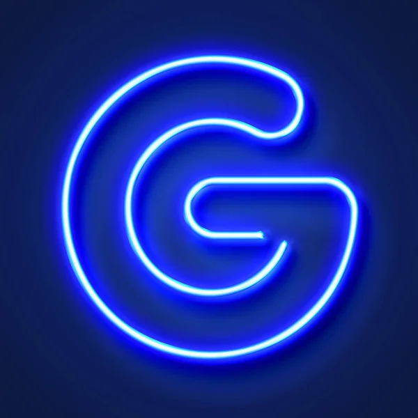 Carta G realista brilhante carta de néon azul contra um backg azul — Fotografia de Stock