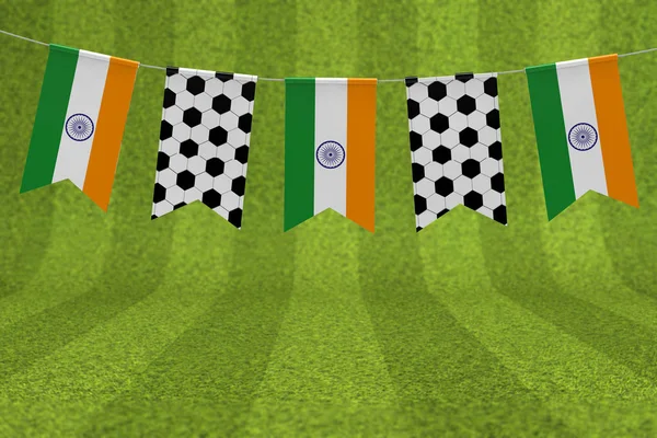 Bandiera India e pallone da calcio tessitura bandiera di calcio bunting. 3D Ren — Foto Stock