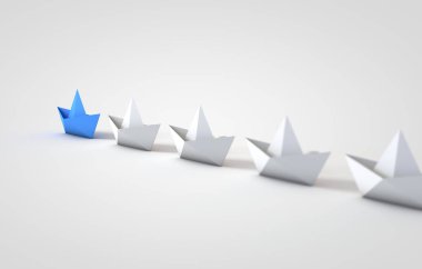 Origami tekneler kurşunluk kavramı. 3d Rendering