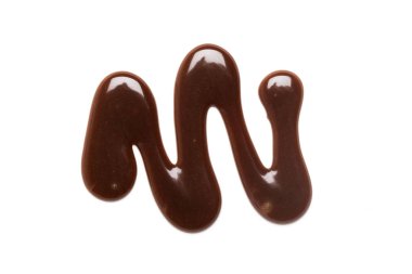 Düz beyaz bir sırt üzerinde Çikolata karamel sos dalgalanma