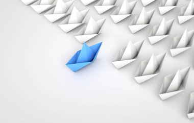 Origami tekneler kurşunluk kavramı. 3d Rendering