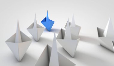 Origami tekneler kurşunluk kavramı. 3d Rendering