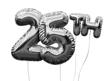Gümüş sayı 25 folyo doğum günü balonu beyaz izole. Altın