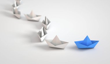 Origami tekneler kurşunluk kavramı. 3d Rendering