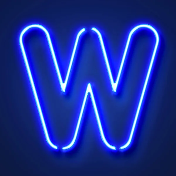 Letter W realistic glowing blue neon letter against a blue backg — Stock Photo, Image