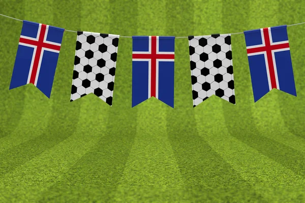 Flaga Islandii i piłki nożnej tekstury piłki nożnej flaga Bunting. 3D R — Zdjęcie stockowe