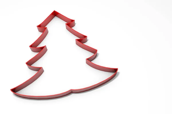 Červený pás na pozadí vánoční stromky. prostorové vykreslování — Stock fotografie