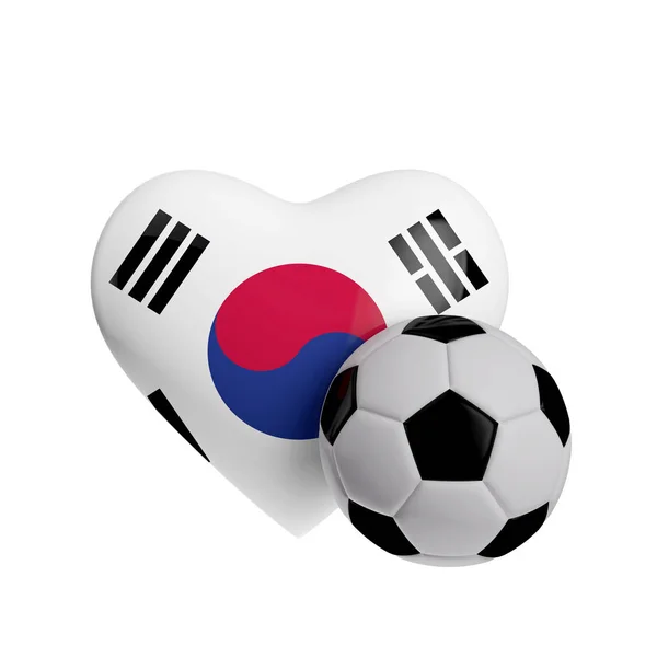 Corea del Sur bandera en forma de corazón con una pelota de fútbol. Amor fútbol . —  Fotos de Stock