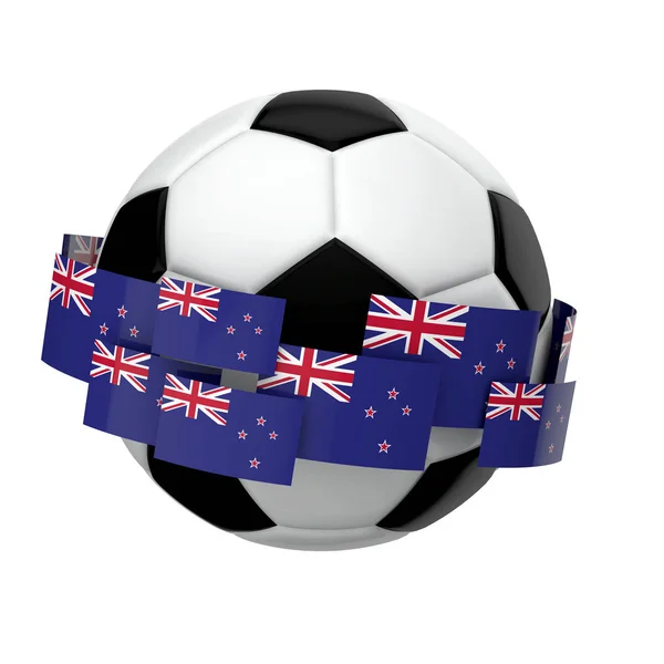 Football football avec drapeau néo-zélandais contre un dos blanc uni — Photo