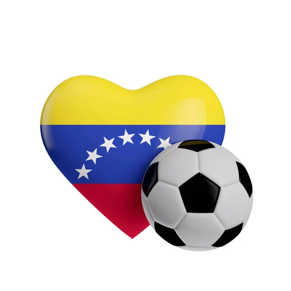 Βενεζουέλα σημαία καρδιάς σχήμα με μια μπάλα ποδοσφαίρου. Λατρεύω το ποδόσφαιρο. 3d — Φωτογραφία Αρχείου