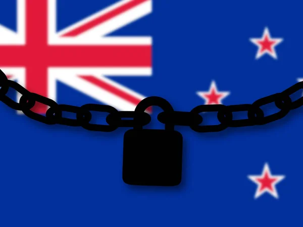 Sicurezza neozelandese. Silhouette di una catena e lucchetto sopra nat — Foto Stock