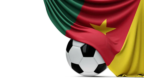 Kamerun flagga draed över en fotboll fotboll. 3D re — Stockfoto