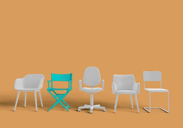 Stuhlreihe mit einem ungeraden aus. Arbeitsgelegenheit. Geschäftsmodell — Stockfoto