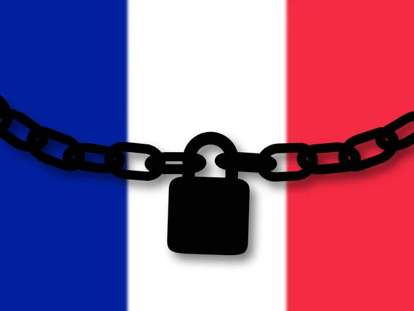 France sécurité. Silhouette d'une chaîne et cadenas sur nationale — Photo