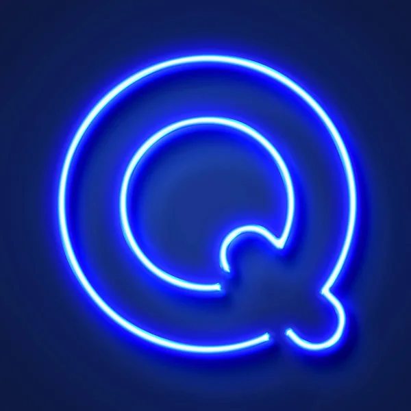 Letter Q realistische gloeiende blauwe neon letter tegen een blauwe ACHTERG — Stockfoto