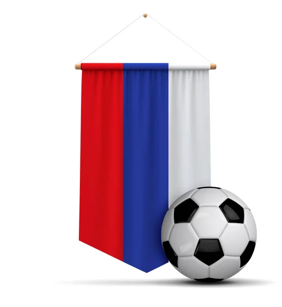 Russische Flagge Tuch hängenden Banner mit Fußball. 3D-Darstellung — Stockfoto