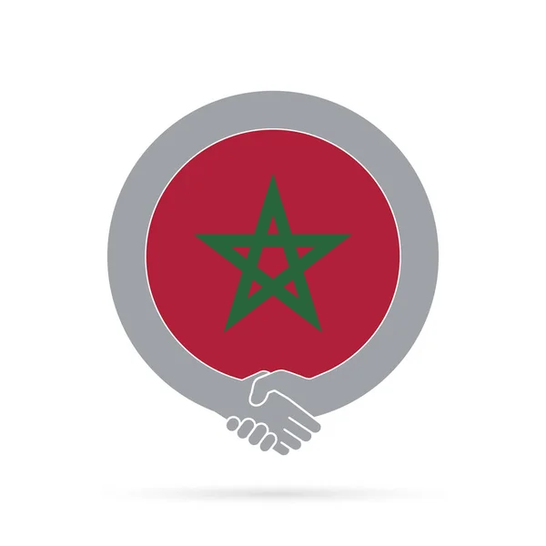 Handschlag-Ikone der marokkanischen Flagge. Einigung, Willkommen, Kooperation — Stockfoto