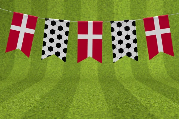 Flaga Danii i piłki nożnej tekstury piłki nożnej flaga Bunting. 3D R — Zdjęcie stockowe