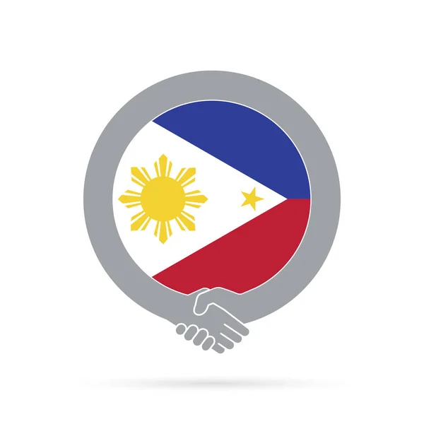Filipinler bayrak el sıkışma simgesi. anlaşma, hoş geldiniz, işbirliği — Stok fotoğraf