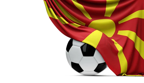 Macedónia nemzeti zászló draped több mint egy futball-labda. 3D-s R — Stock Fotó