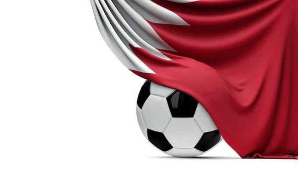 Bahrain national flag draped over a soccer football ball. 3D Ren — Stock Photo, Image