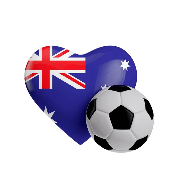 Australie drapeau en forme de coeur avec un ballon de football. J'adore le football. 3D — Photo