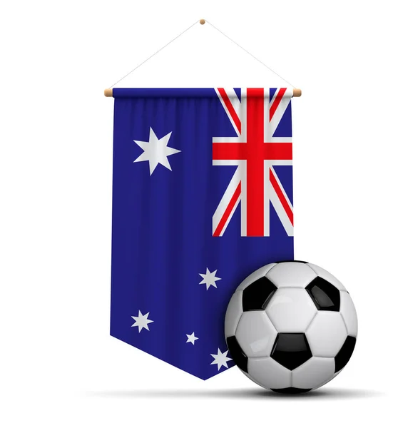 澳大利亚国旗布上挂着足球的旗帜。3d 渲染 — 图库照片