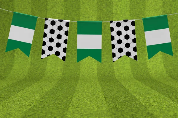 ナイジェリアの旗とサッカーボールテクスチャサッカーフラグバンティング。3d R — ストック写真
