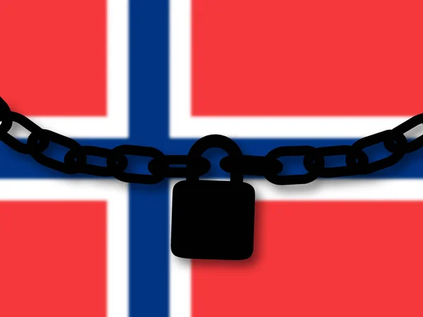Sicurezza norvegese. Silhouette di una catena e lucchetto sopra nazionale — Foto Stock