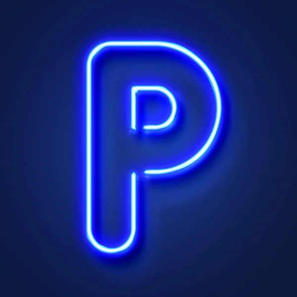 Lettre P lettre néon bleu brillant réaliste sur fond bleu — Photo