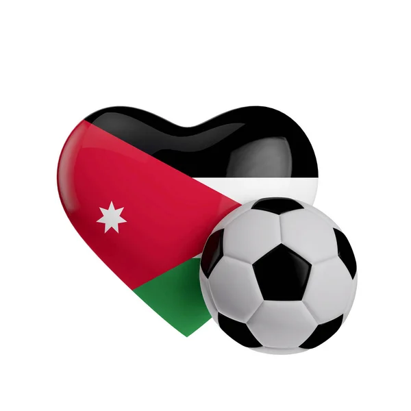 Jordan bandeira forma coração com uma bola de futebol. Adoro futebol. 3D Re — Fotografia de Stock