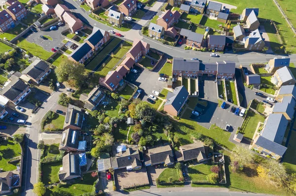 Aerial view of homes in a rural village setting in England — Stock Photo, Image